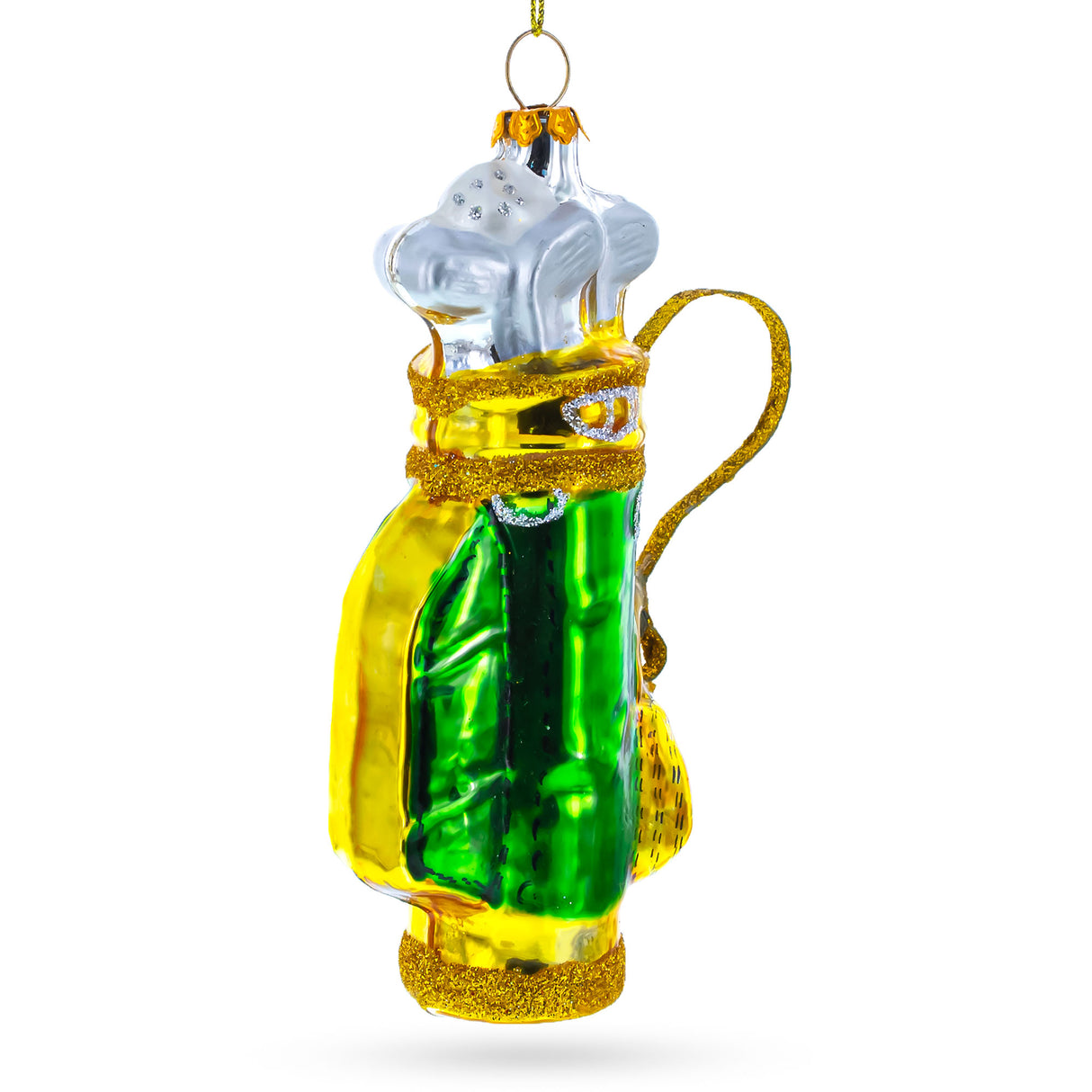 Glass Golden Golf Bag Blown Glass Christmas Ornament in Multi color
