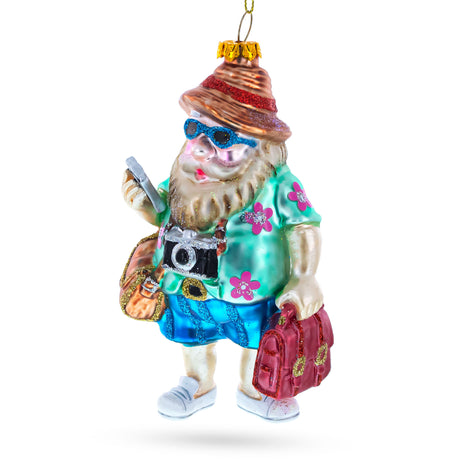 Santa the Traveler Blown Glass Christmas Ornament in Multi color