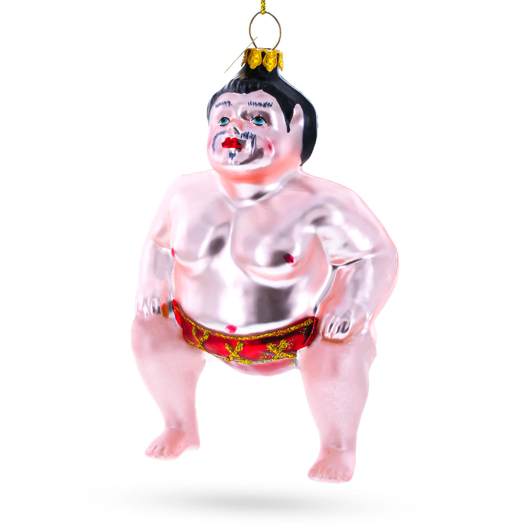 Sumo Wrestler Glass Christmas Ornament in Pink color Figurine