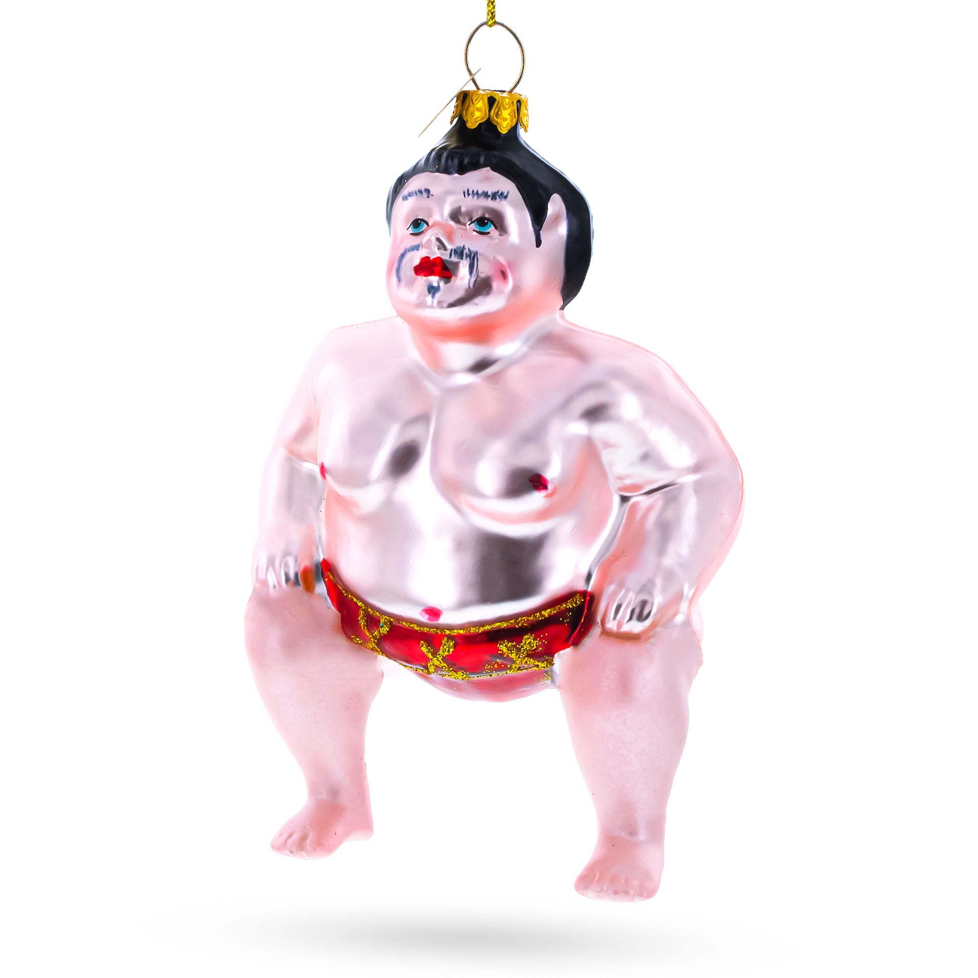 Sumo Wrestler Glass Christmas Ornament in Pink color Figurine