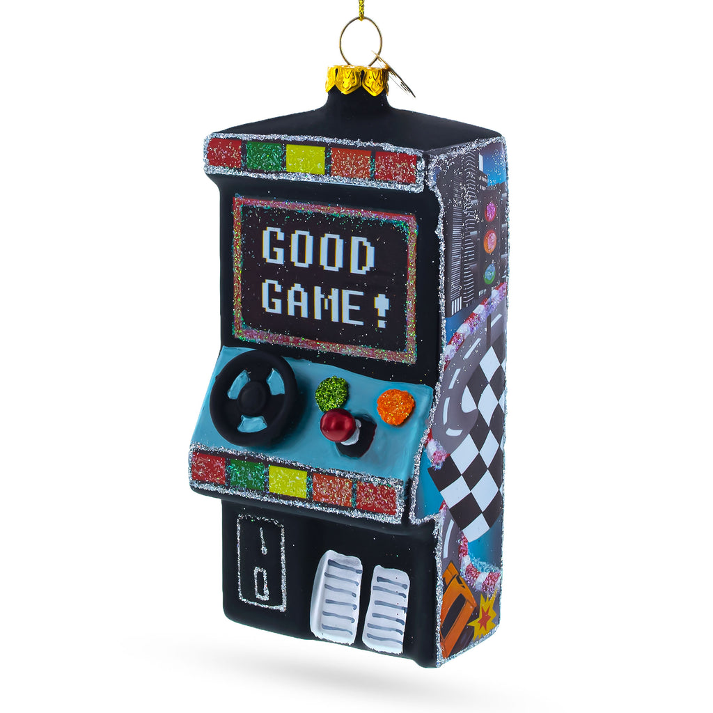 Retro Arcade Machine Glass Christmas Ornament in Multi color Figurine