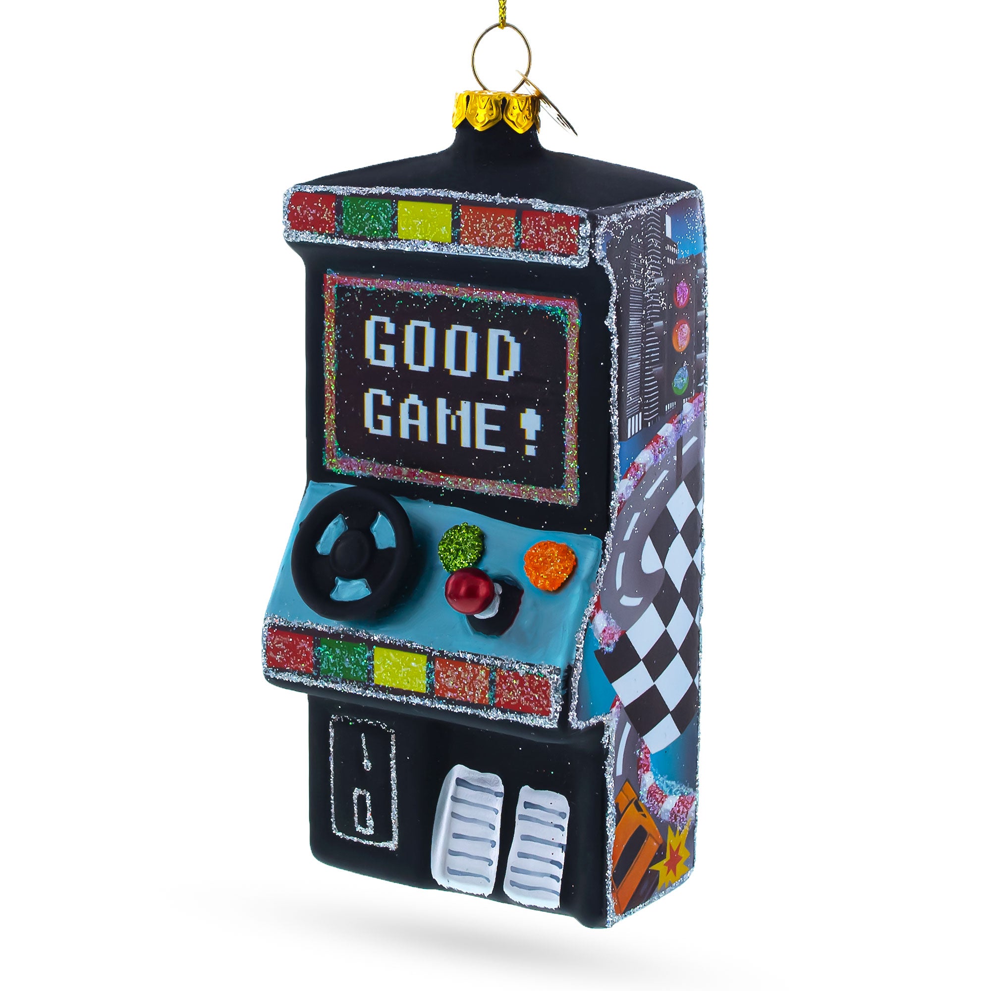 Retro Arcade Machine Glass Christmas Ornament in Multi color Figurine