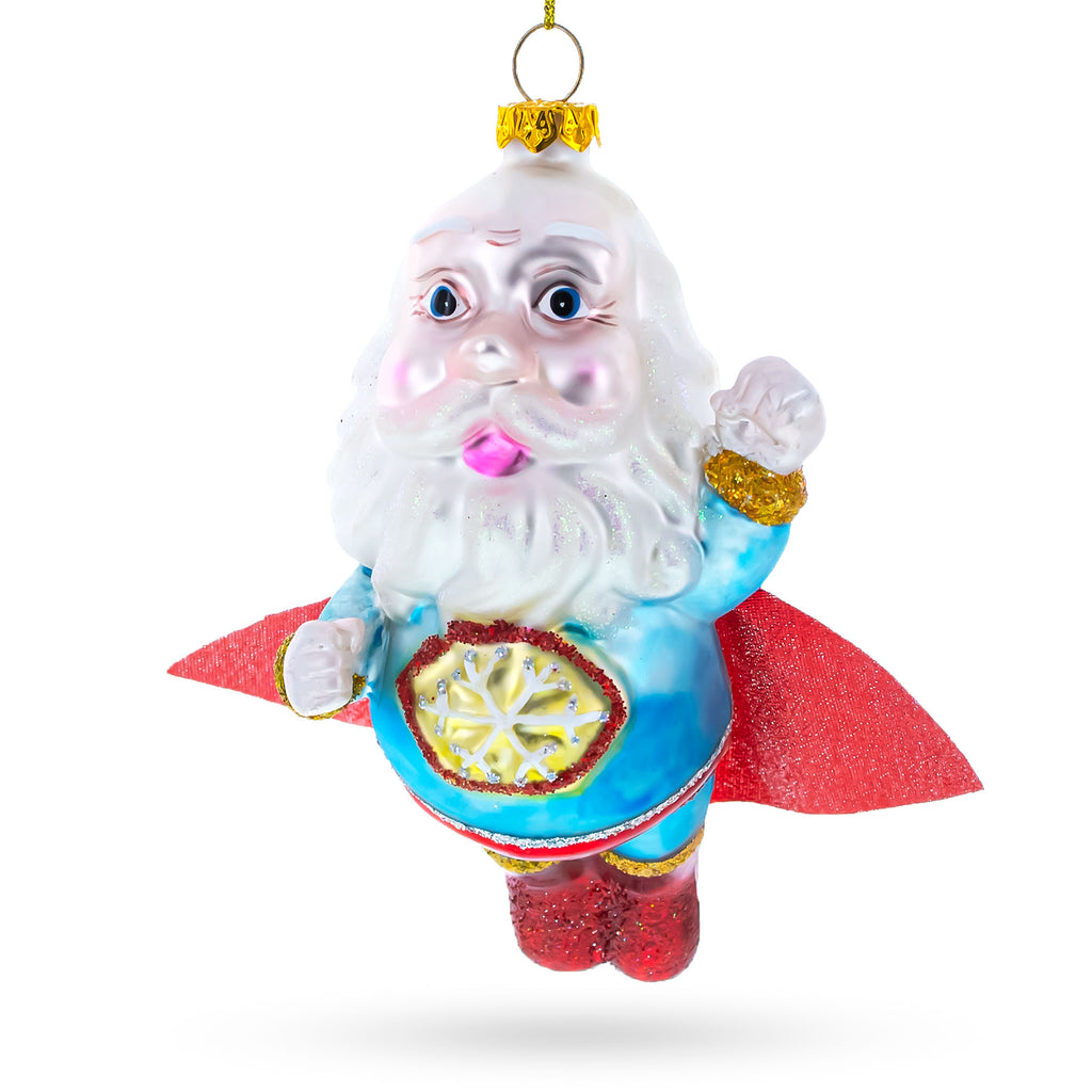Santa the Super Hero Glass Christmas Ornament in Multi color Figurine