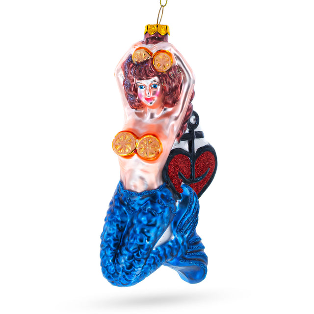 Mermaid Anchor Blown Glass Christmas Ornament in Multi color,  shape