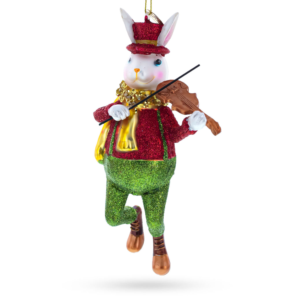Glass White Rabbit Alice's Adventures in Wonderland Blown Glass Christmas Ornament in Multi color