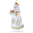 Santa in White Coat Blown Glass Christmas Ornament in White color