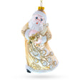 Glass Santa in Golden Coat Blown Glass Christmas Ornament in White color