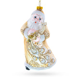 Santa in Golden Coat Blown Glass Christmas Ornament in White color