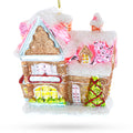 Decorated Gingerbread House Glass Christmas Ornament in Brown color Figurine