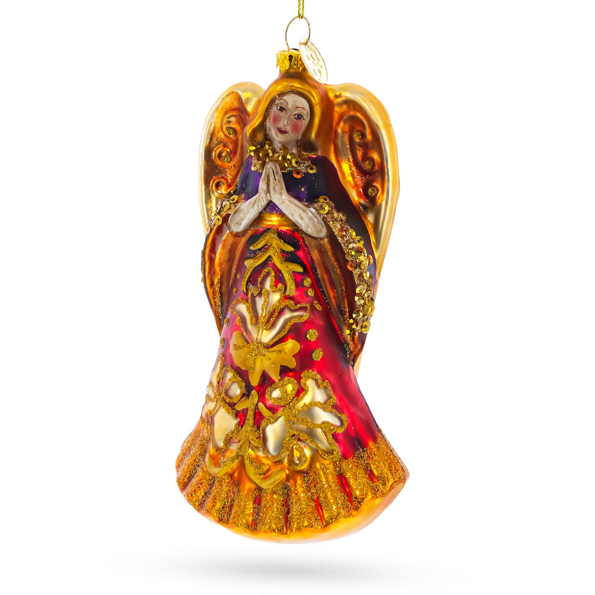 Praying Angel Blown Glass Christmas Ornament in Multi color,  shape