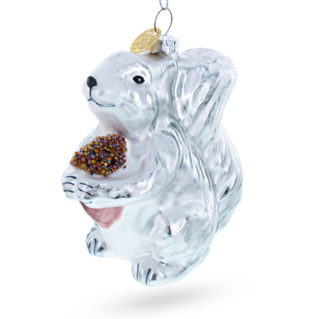Glass Silver Squirrel Retro Blown Glass Christmas Ornament in Silver color