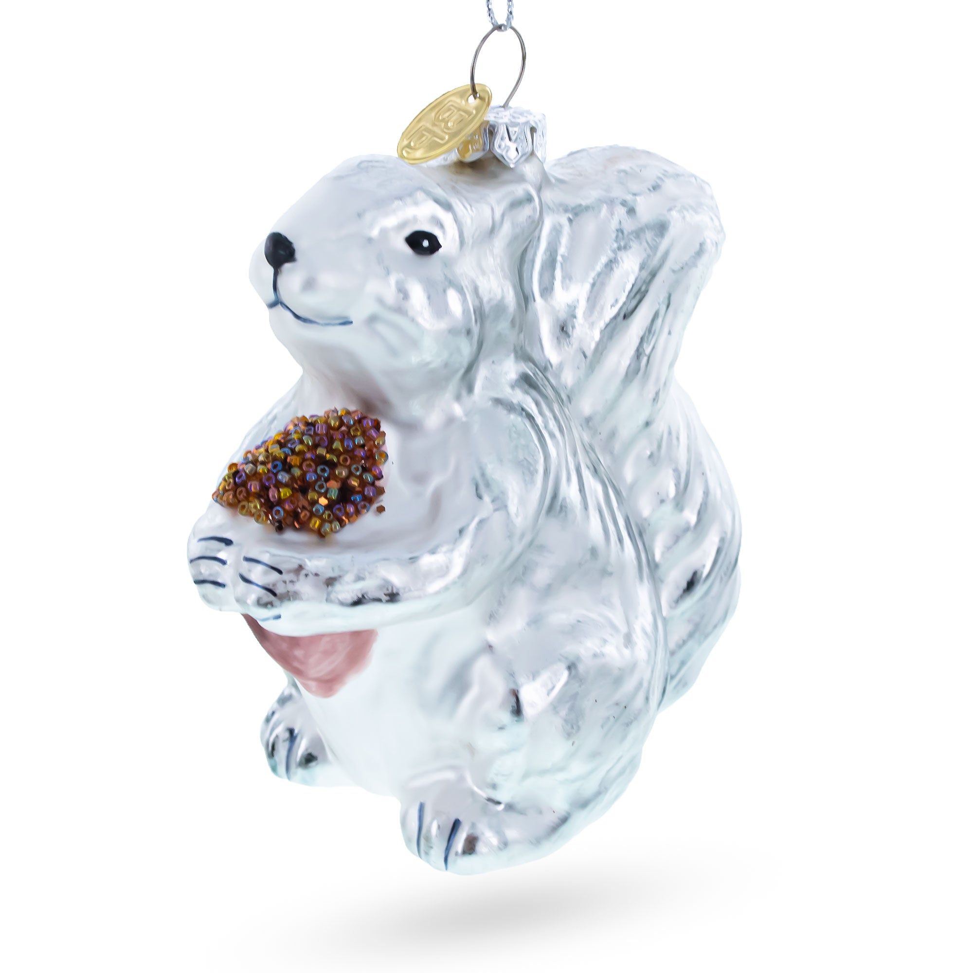 Silver Squirrel Retro Glass Christmas Ornament in Silver color Figurine
