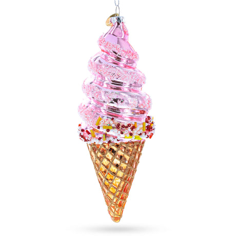 Pink Ice Cream Blown Glass Christmas Ornament in Pink color,  shape