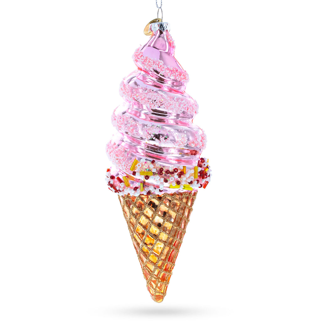Pink Ice Cream Glass Christmas Ornament in Pink color Figurine