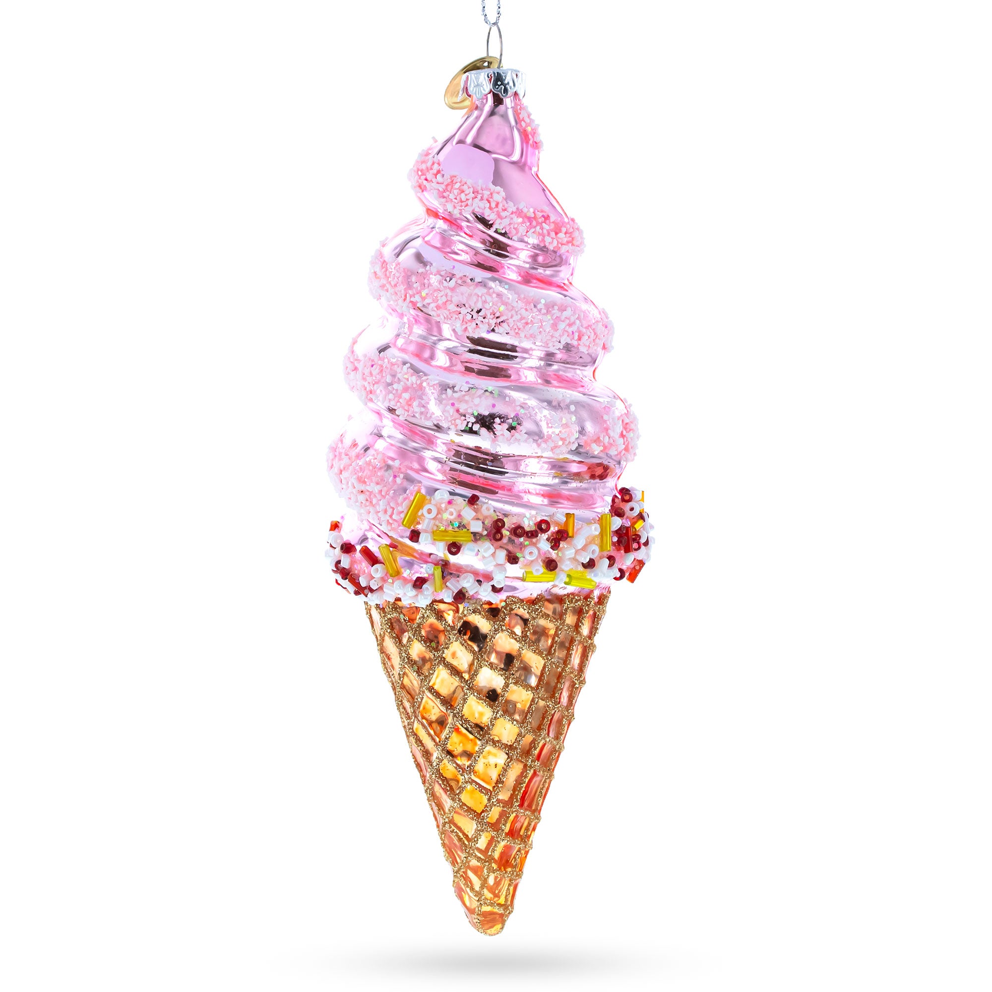 Pink Ice Cream Glass Christmas Ornament in Pink color Figurine