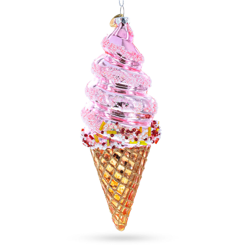 Pink Ice Cream Blown Glass Christmas Ornament in Pink color