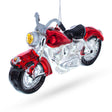 Red Motorcycle Blown Glass Christmas Ornament in Red color,  shape