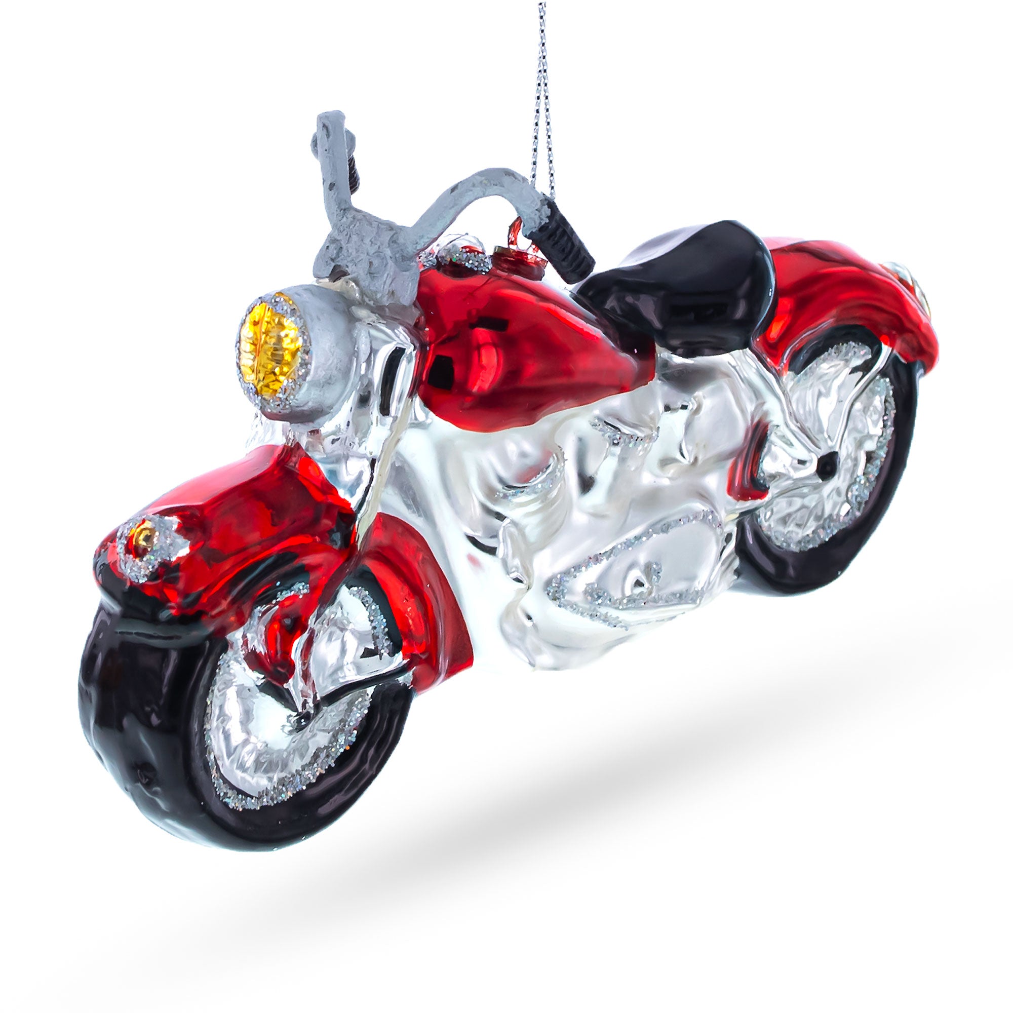 Red Motorcycle Glass Christmas Ornament in Red color Figurine