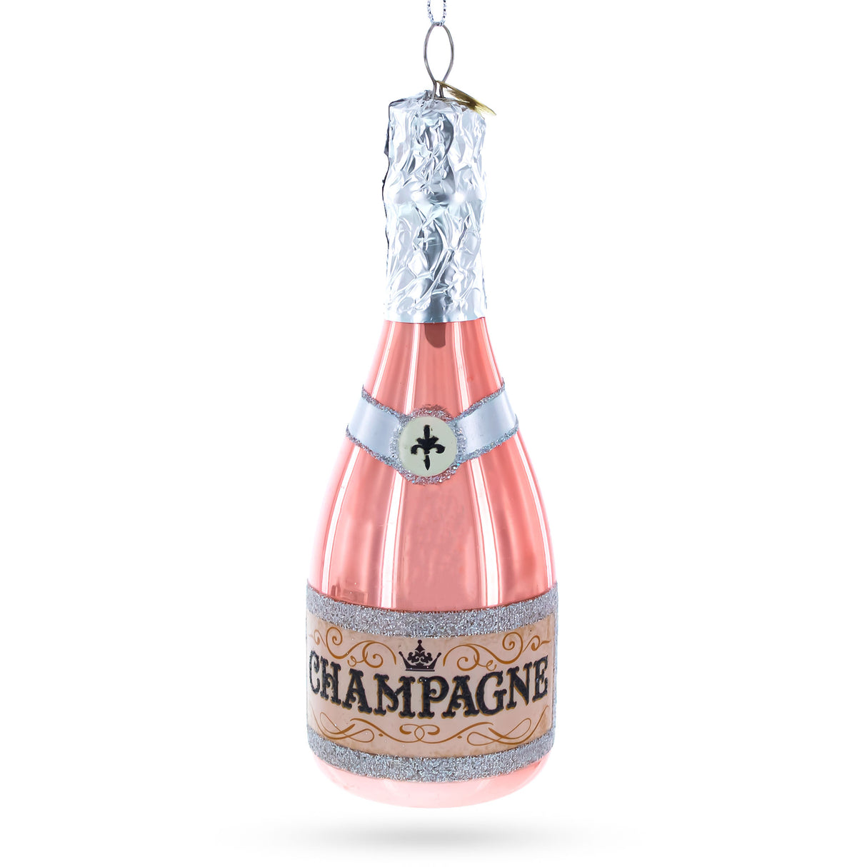 Pink Sparkling Wine Blown Glass Christmas Ornament in Pink color,  shape