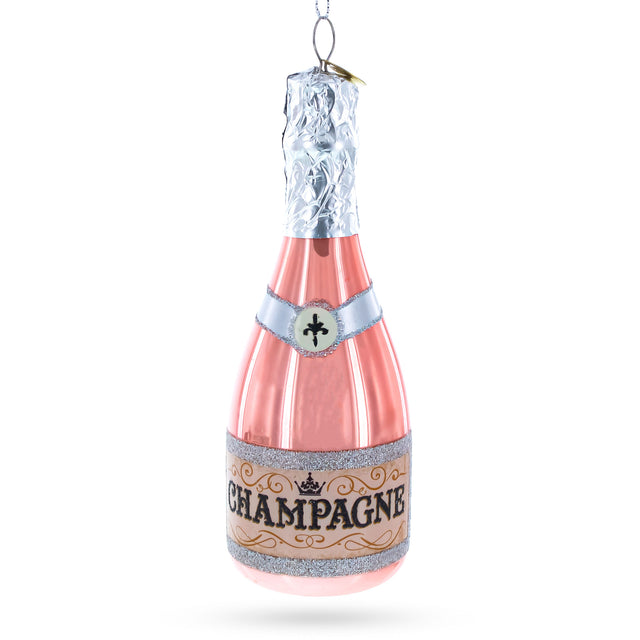Pink Sparkling Wine Blown Glass Christmas Ornament in Pink color