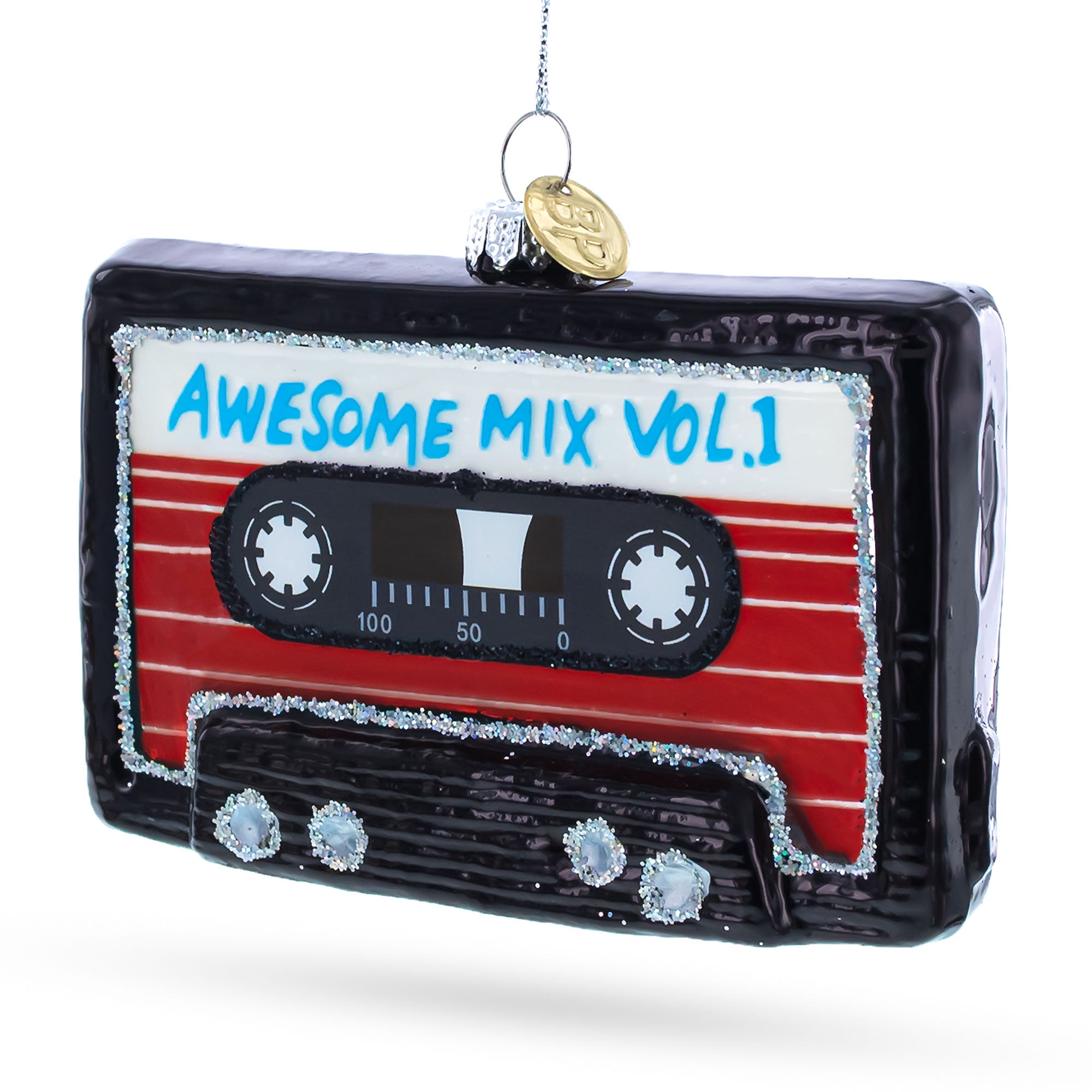 Audio Tape Cassette Blown Glass Christmas Ornament in Multi color Figurine