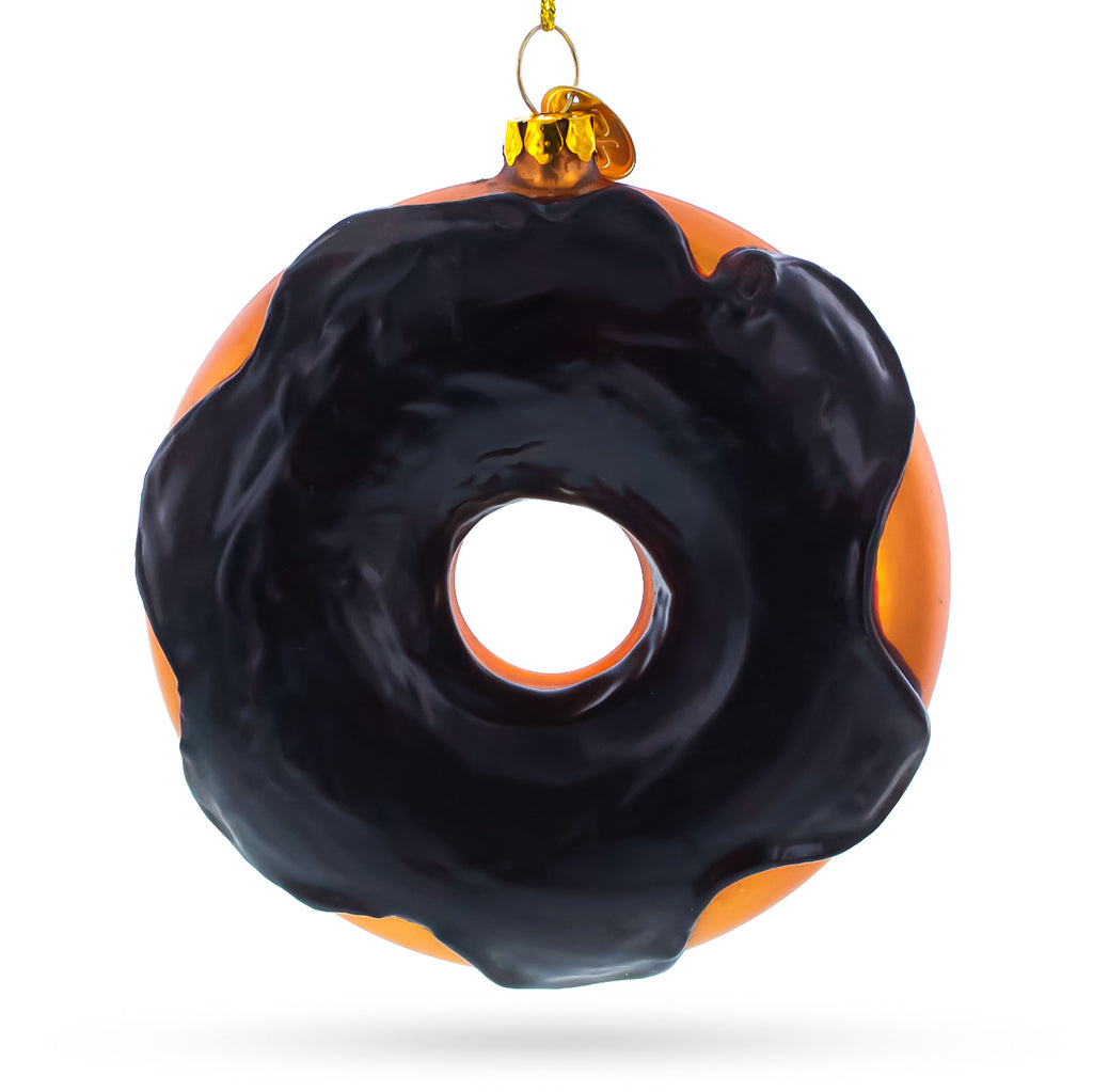 Chocolate Covered Donut Glass Christmas Ornament in Black color Figurine