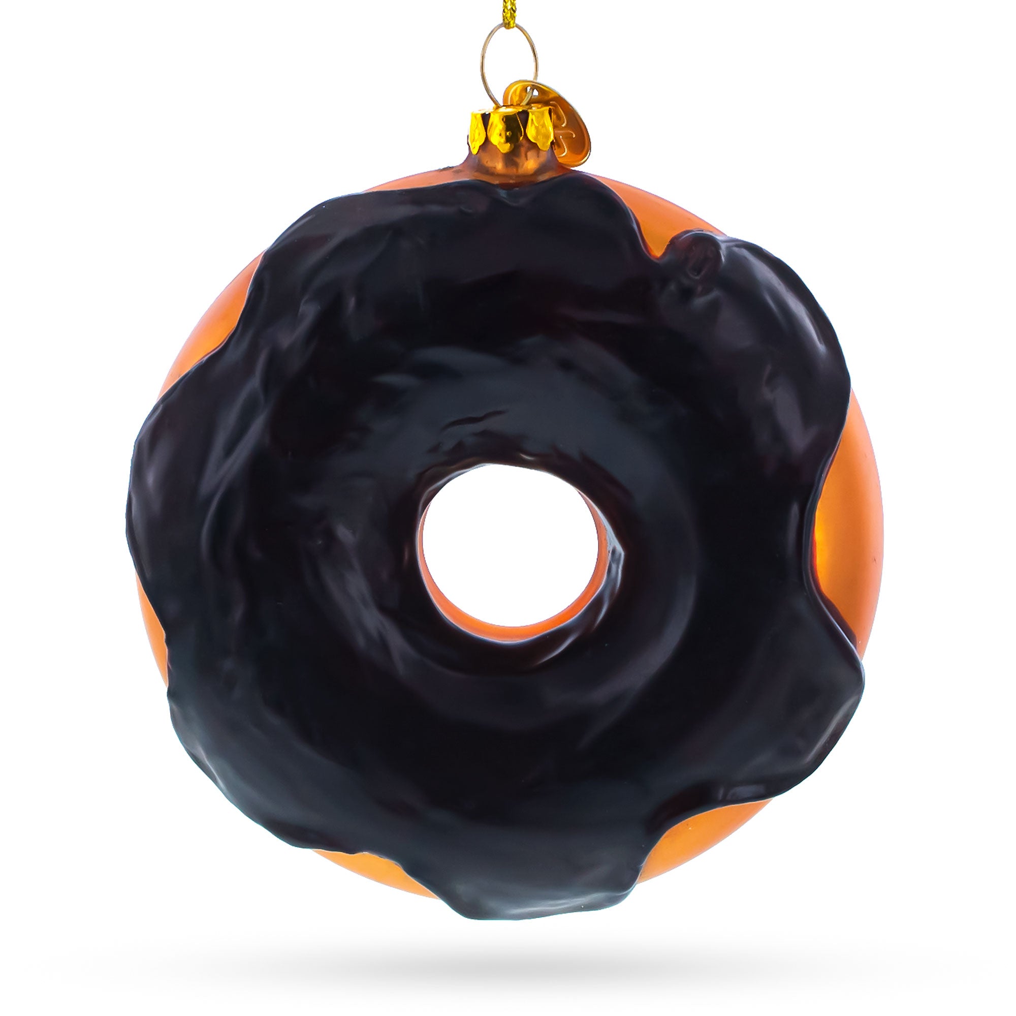 Chocolate Covered Donut Glass Christmas Ornament in Black color Figurine