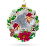 Birds on a Wreath Blown Glass Christmas Ornament in Multi color