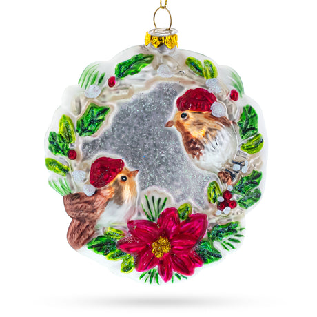 Birds on a Wreath Blown Glass Christmas Ornament in Multi color