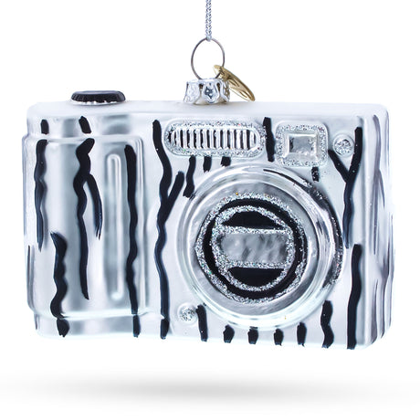 Classic Camera for Photography Enthusiasts - Blown Glass Christmas Ornament in Black color,  shape