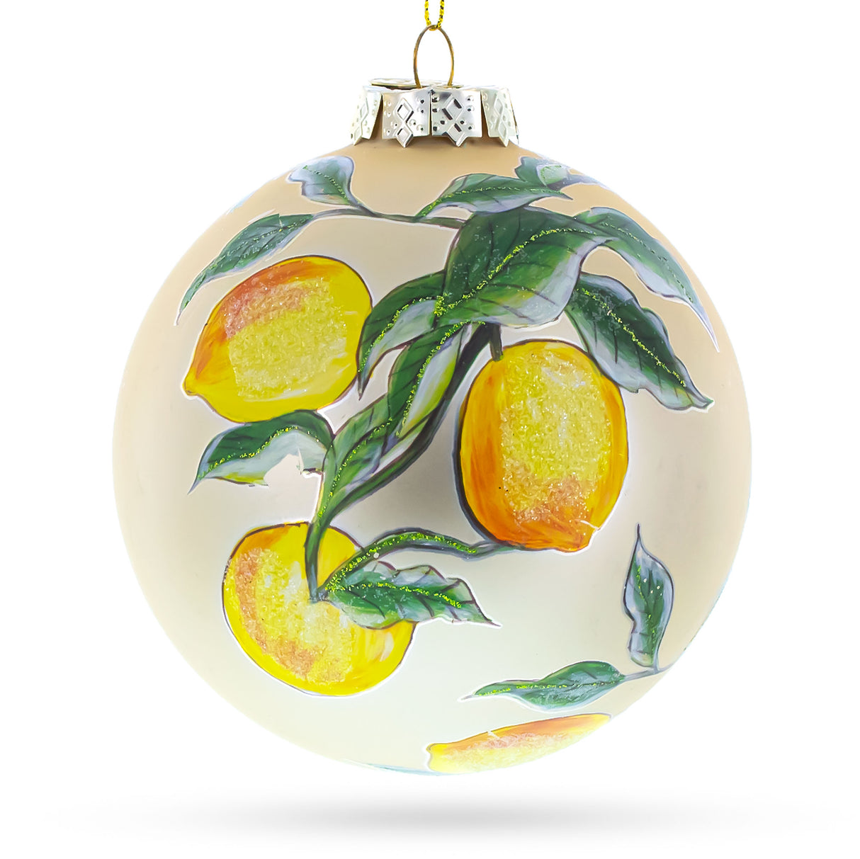 Lemons on a Tree Branch - Blown Glass Christmas Ornament in Multi color,  shape