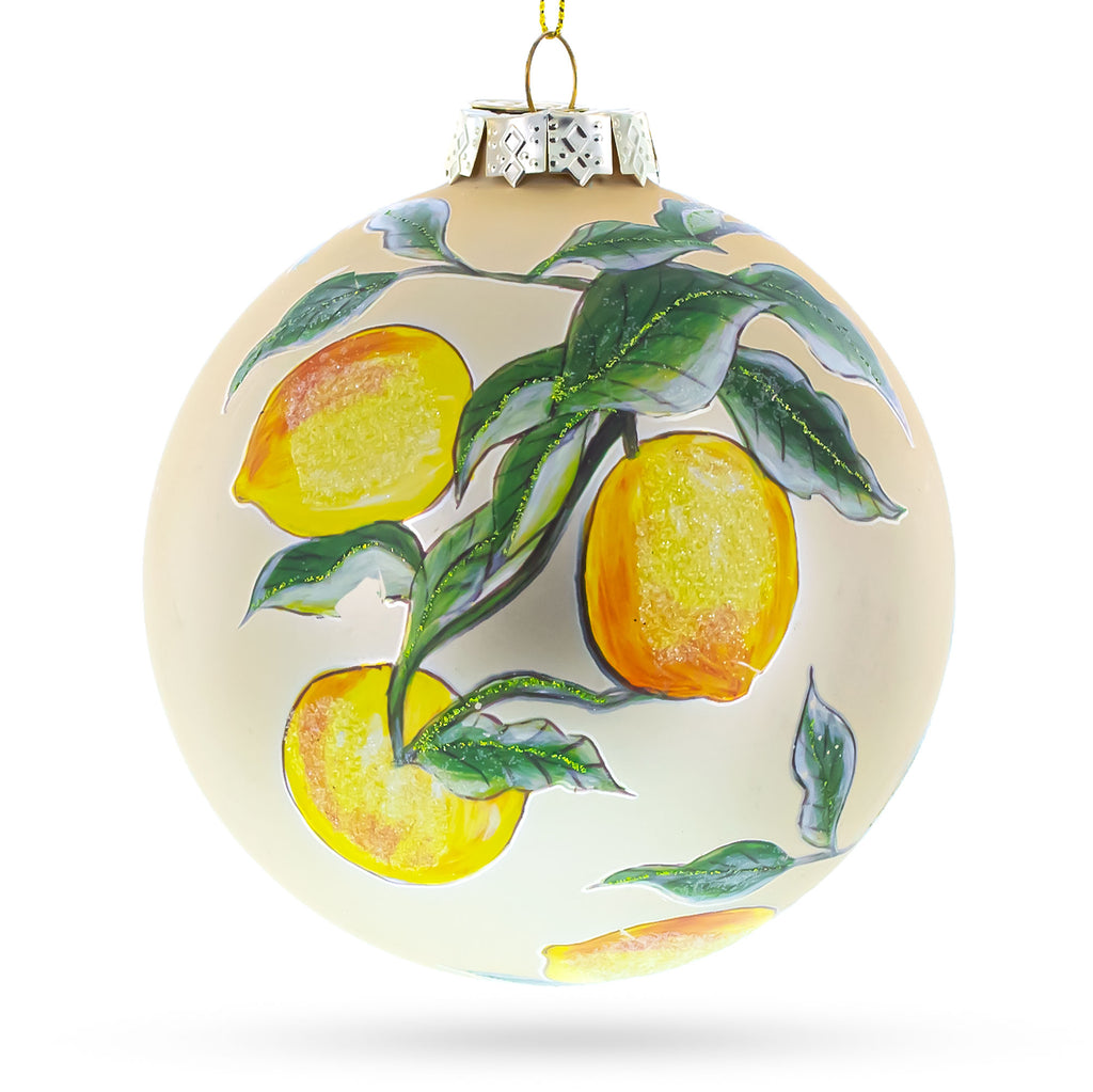 Lemons on a Tree Branch Glass Christmas Ornament in Multi color Figurine