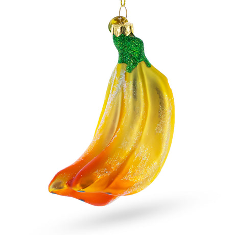Bananas Blown Glass Christmas Ornament in Yellow color,  shape