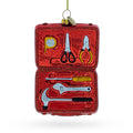Handyman with Toolbox Glass Christmas Ornament in Red color Figurine