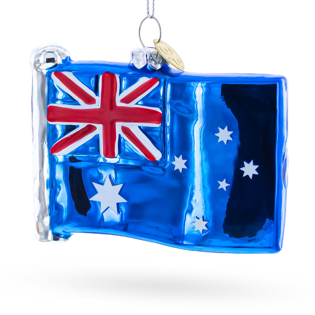 Waving Flag of Australia Glass Christmas Ornament in Blue color Figurine