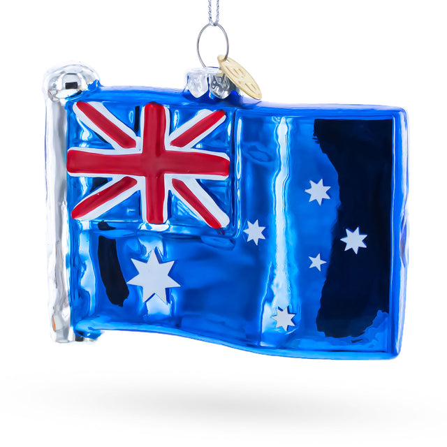 Waving Flag of Australia Blown Glass Christmas Ornament in Blue color