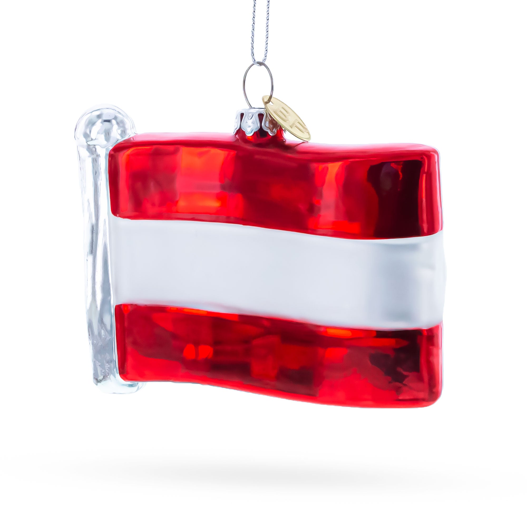 Waving Flag of Austria Glass Christmas Ornament in Multi color Figurine