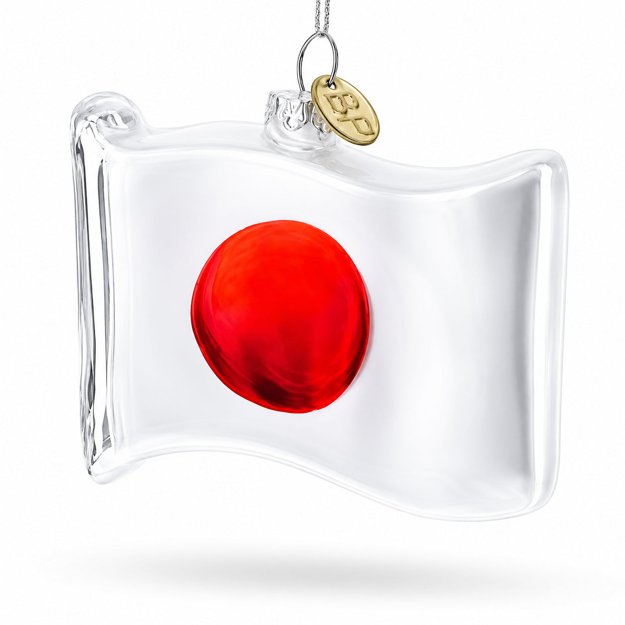 Waving Flag of Japan Glass Christmas Ornament in Multi color Figurine