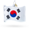 Waving Flag of South Korea Glass Christmas Ornament in Multi color Figurine