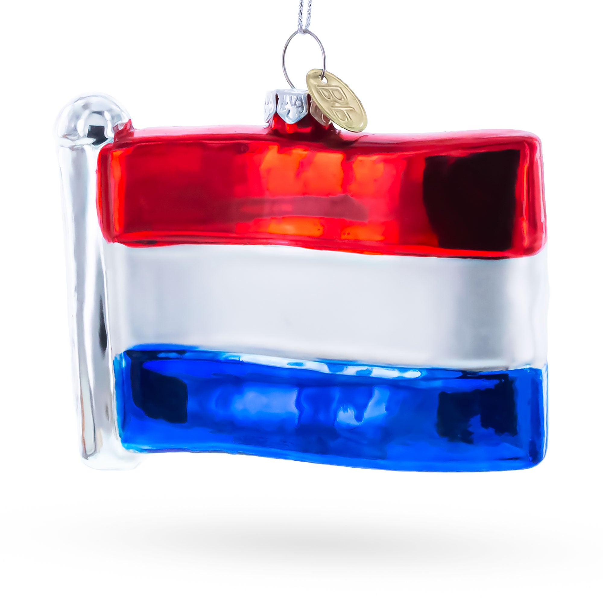 Waving Flag of Netherlands Glass Christmas Ornament in Multi color Figurine