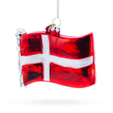 Waving Flag of Denmark Blown Glass Christmas Ornament in Multi color