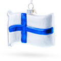 Waving Flag of Finland Glass Christmas Ornament in Multi color Figurine