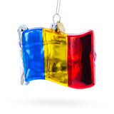 Waving Flag of Romania Blown Glass Christmas Ornament in Multi color