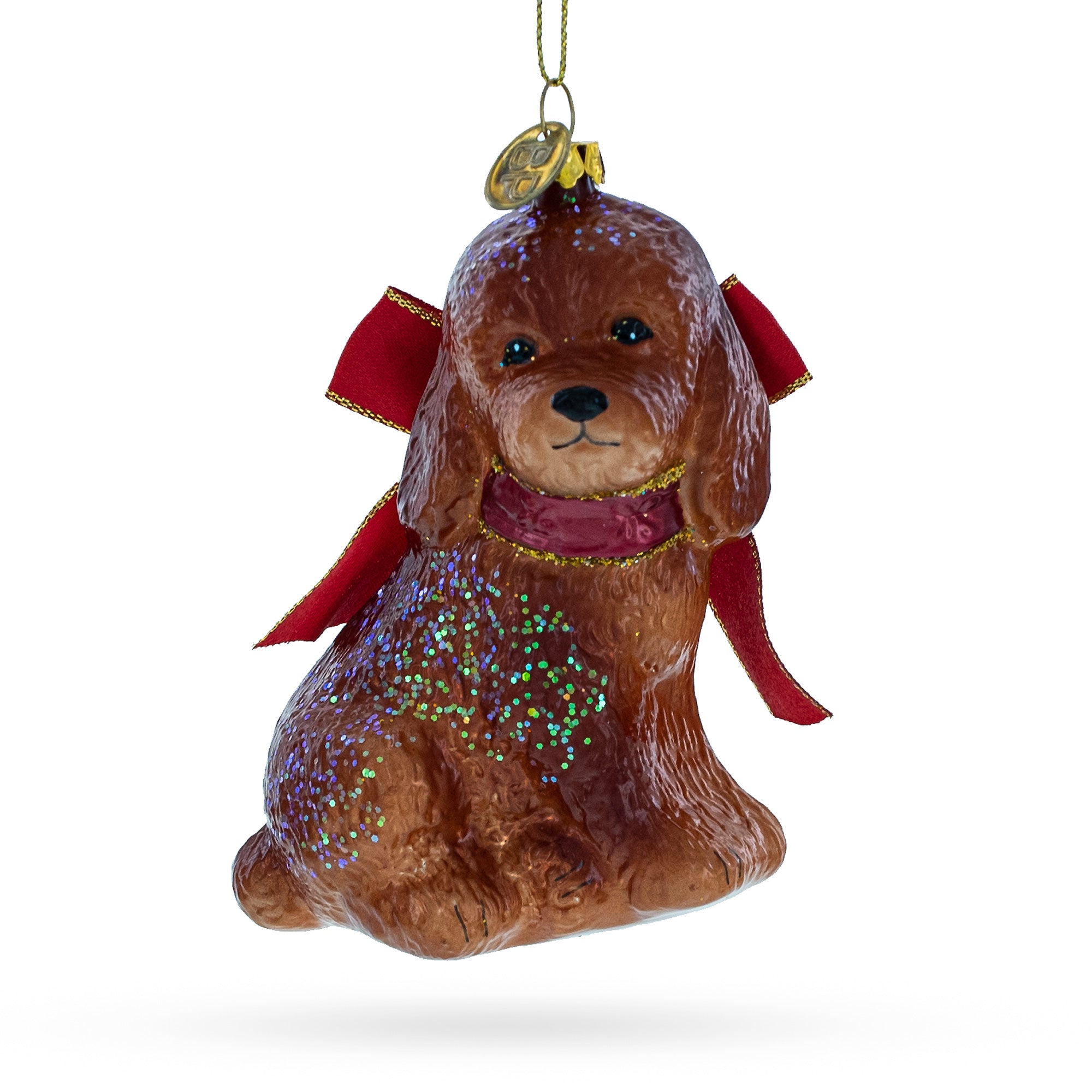 Glittery Spaniel Dog Glass Christmas Ornament in Brown color Figurine