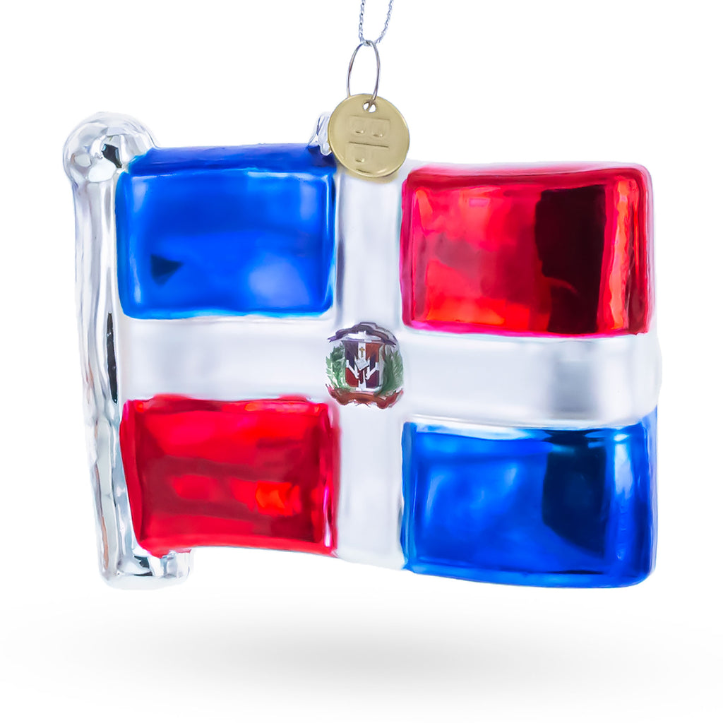 Waving Flag of Dominican Republic Glass Christmas Ornament in Multi color Figurine