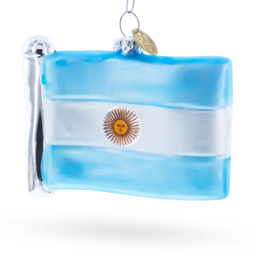 Waving Flag of Argentina Glass Christmas Ornament in Multi color Figurine