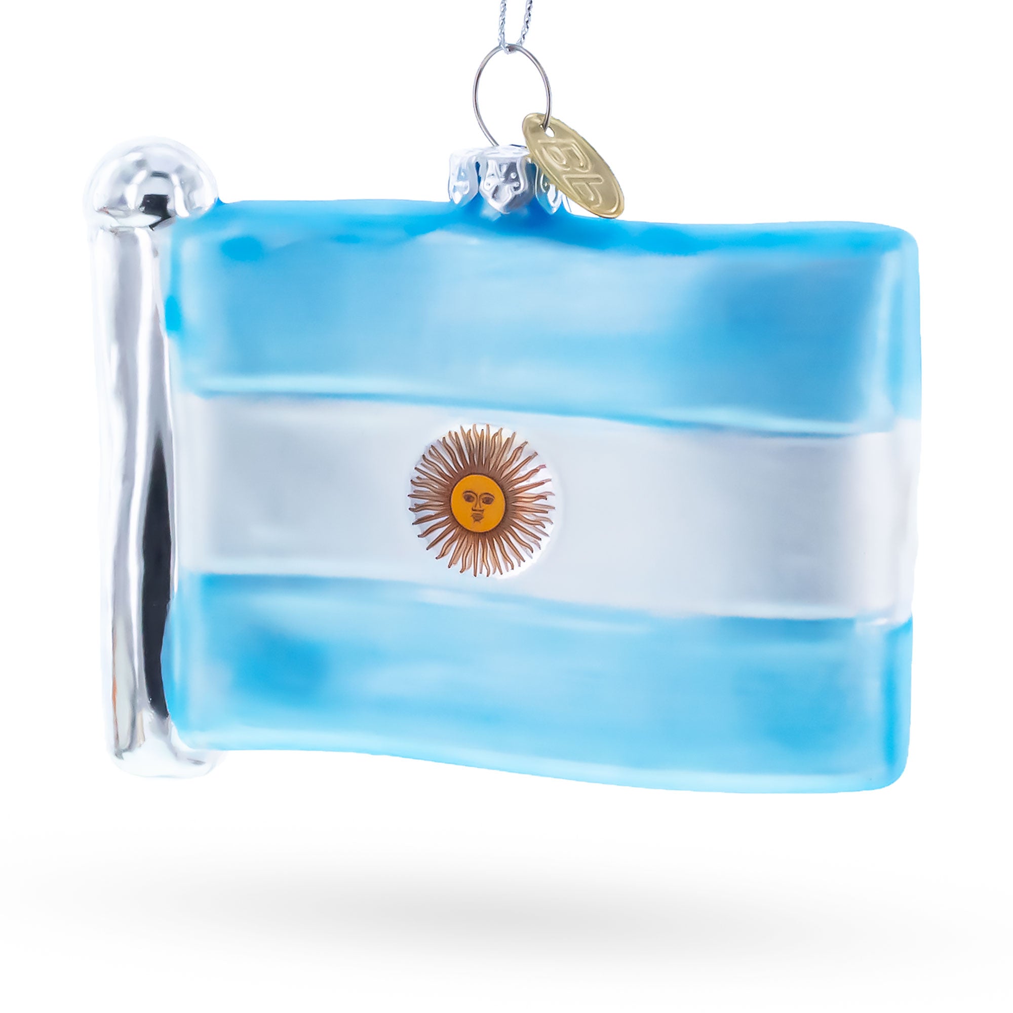 Waving Flag of Argentina Glass Christmas Ornament in Multi color Figurine