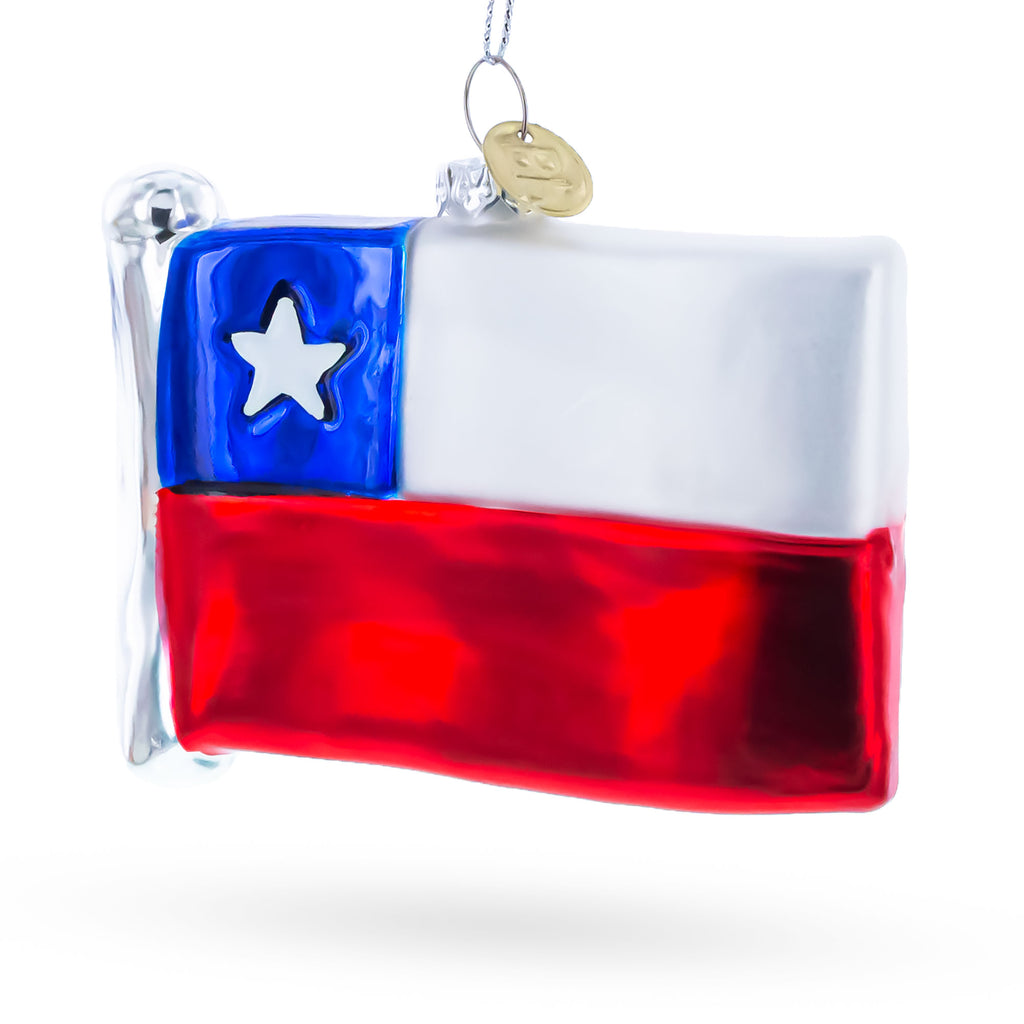 Waving Flag of Chile Glass Christmas Ornament in Multi color Figurine