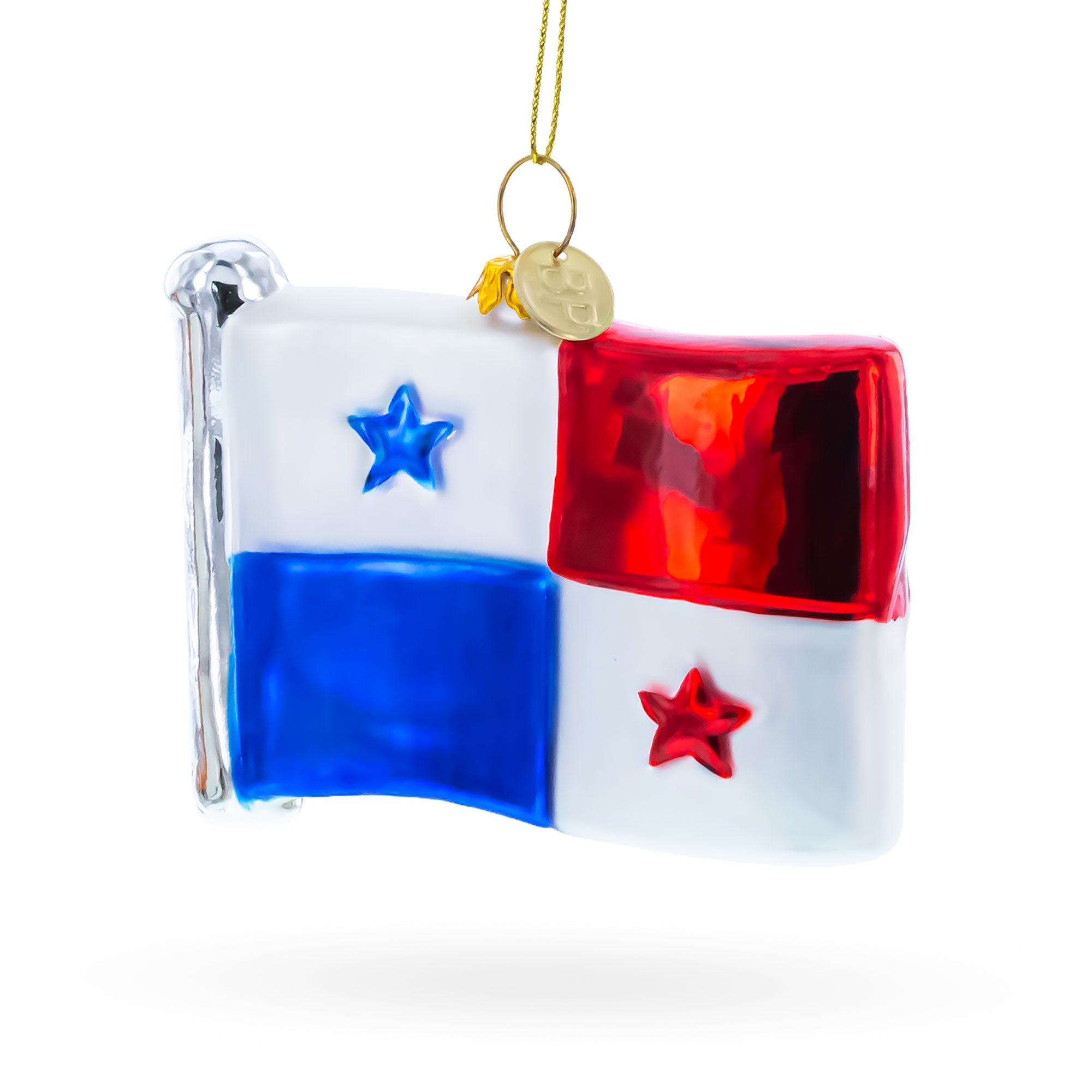 Waving Flag of Panama Glass Christmas Ornament in Multi color Figurine