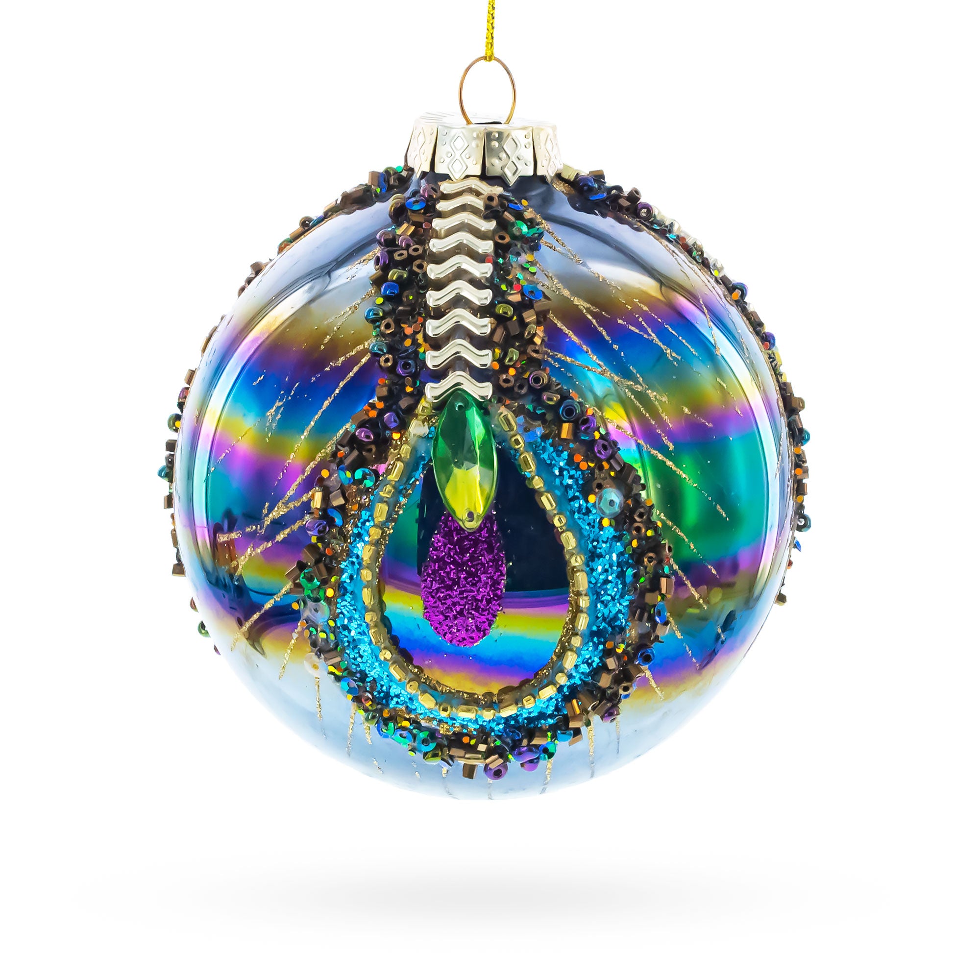Radiant with Intricate Gems Glass Ball Christmas Ornament 4.6 Inches in Multi color Round